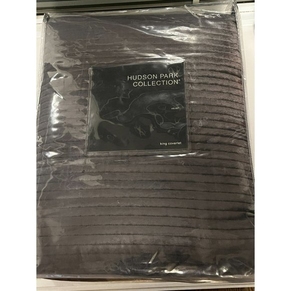 Hudson Park Collection Textured Velvet Coverlet, King Drak Gray New MSRP $565 - Picture 3 of 9